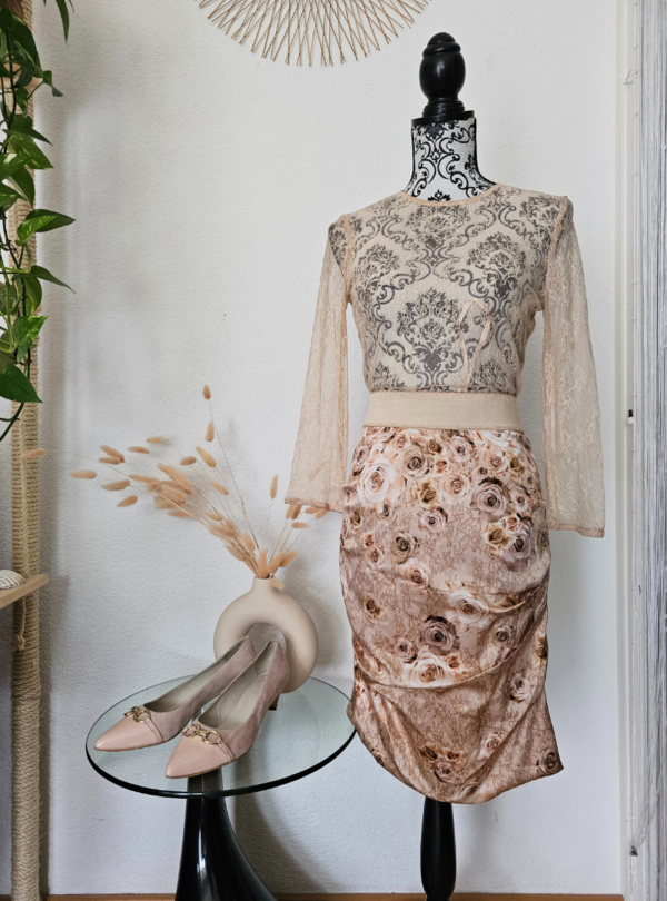 Elisabetta Franchi Cocktail evening Dress Roses Rosa beige
